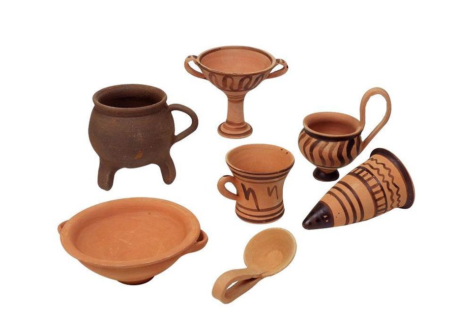 Ancient Mycenaean Ceramic Kitchen Toys Pretend Play Set 2 Ancient Mycenaean Ceramic Kitchen Toys Pretend Play Set